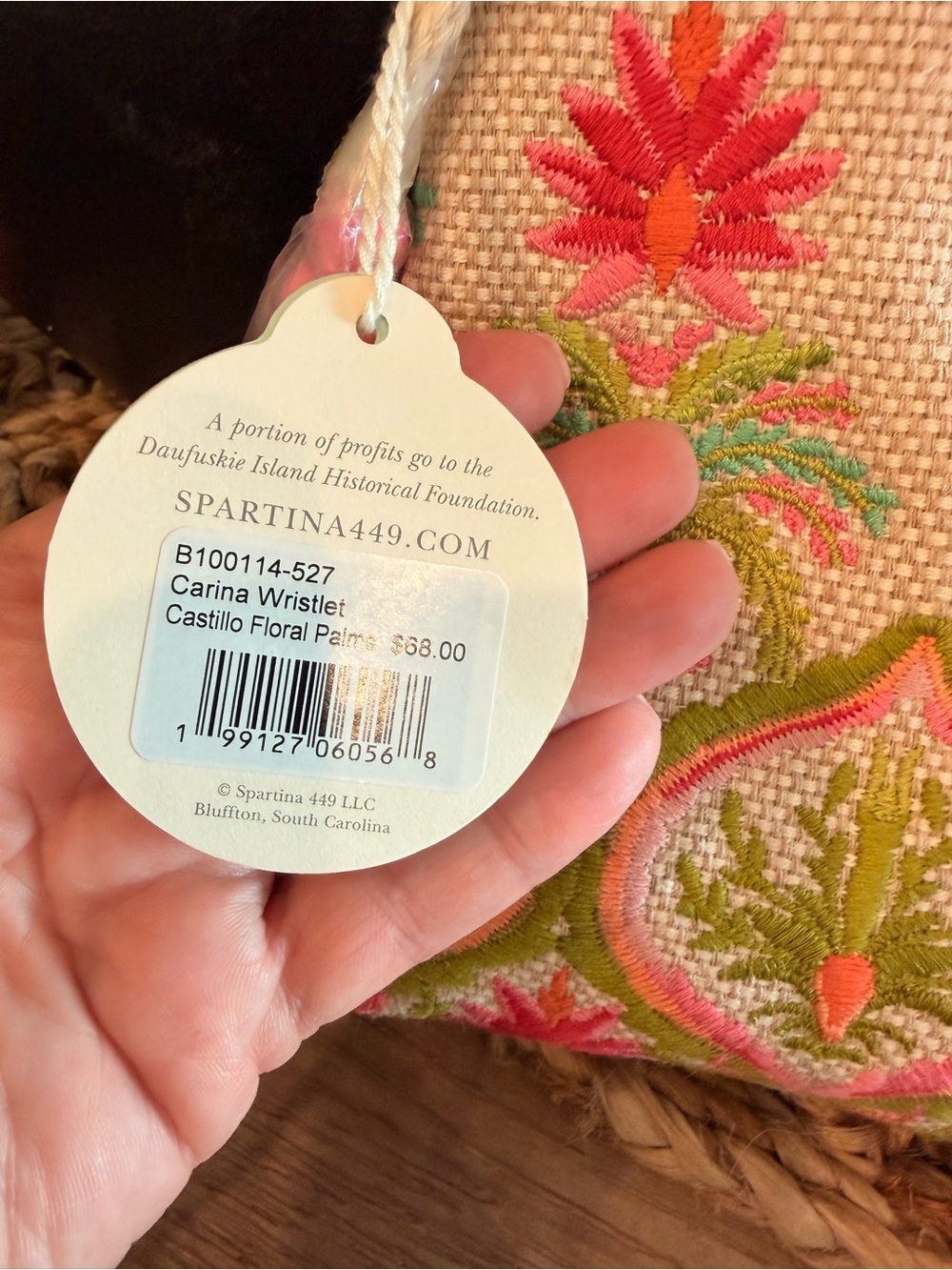 NWT Spartina 449 Embroidered Wristlet Clutch in Pink, Green & Cream - Picture 4 of 7